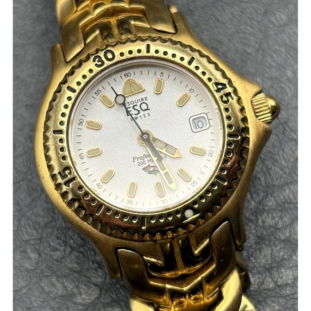 ESQ Esquire Swiss Gold Tone Diver Watch 200M Professional 7